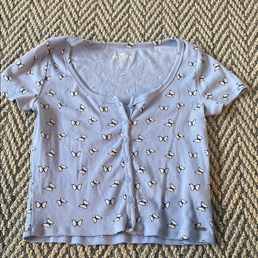 Hollister Periwinkle Butterfly Button Down Baby Top